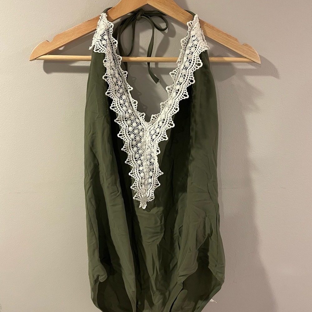 Large Forest Green one piece bathing suit